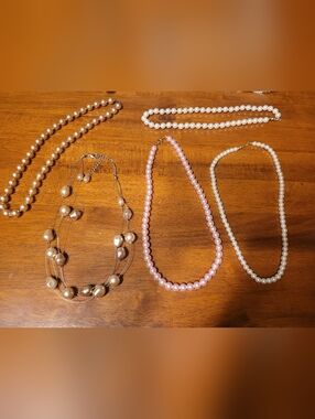5 Solid Faux Pearl Necklaces